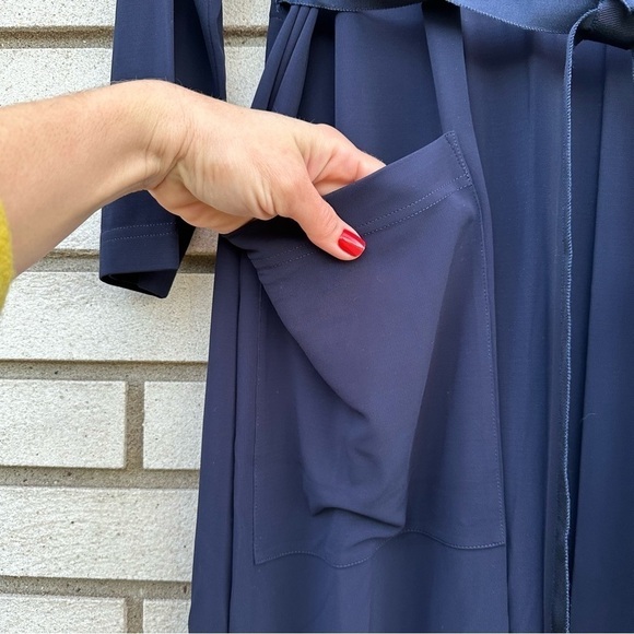 LAFAYETTE 148 Stretch Jersey Belted Long Kimono Cardigan Robe Navy Blue - Picture 6 of 12